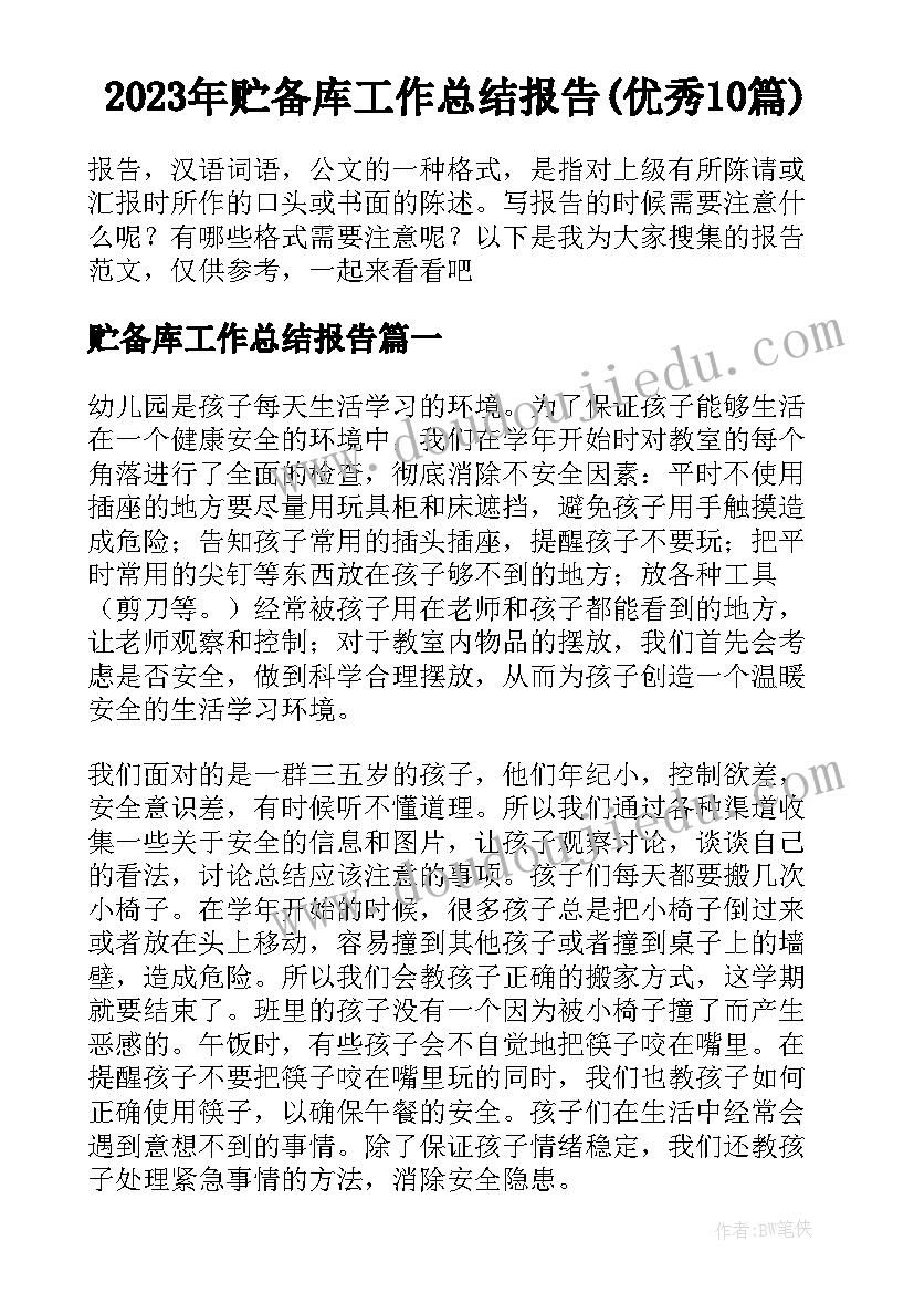 2023年贮备库工作总结报告(优秀10篇)