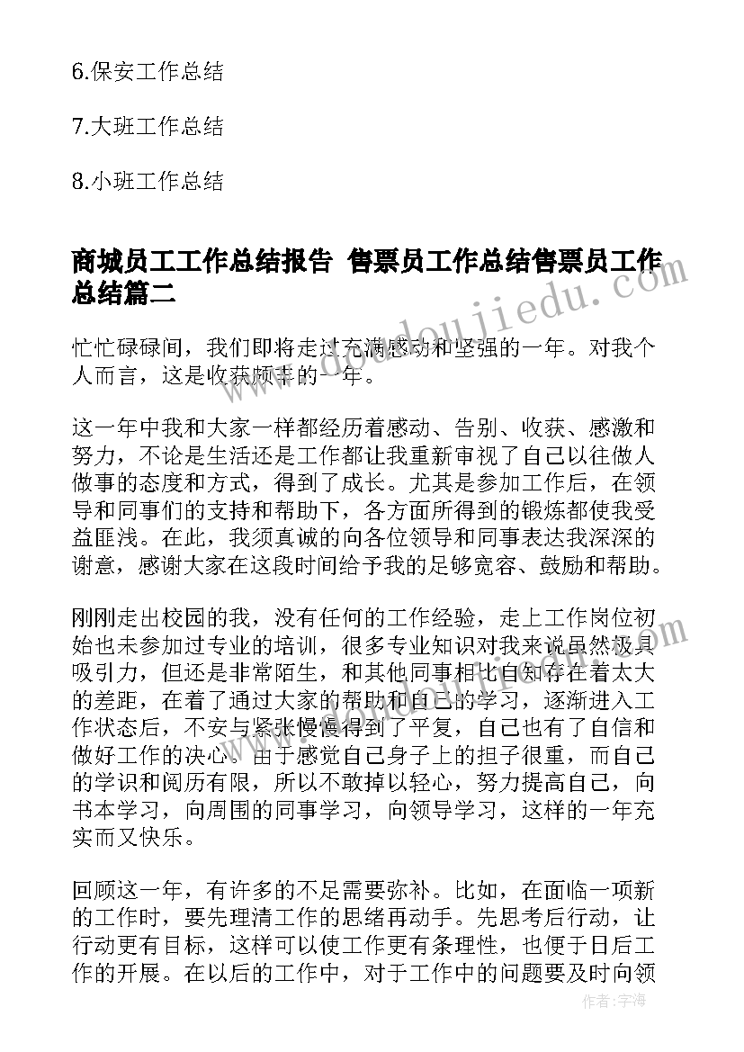 2023年商城员工工作总结报告 售票员工作总结售票员工作总结(精选7篇)