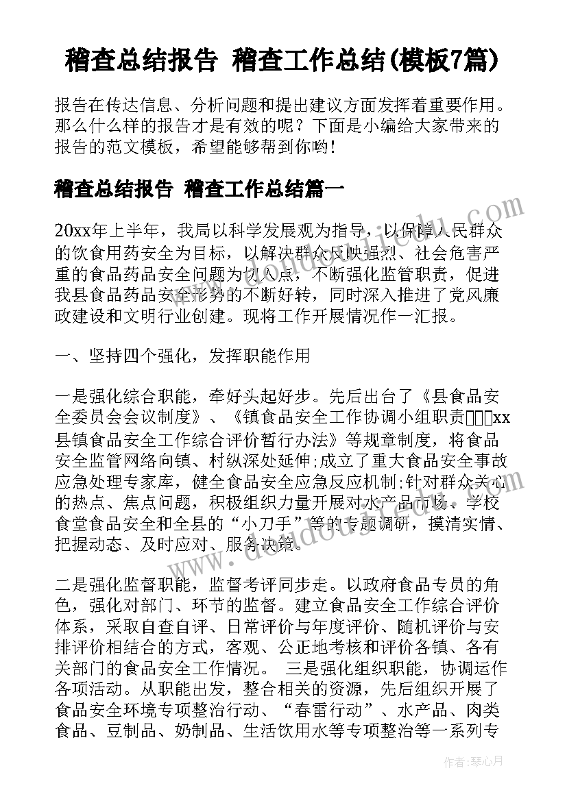 稽查总结报告 稽查工作总结(模板7篇)