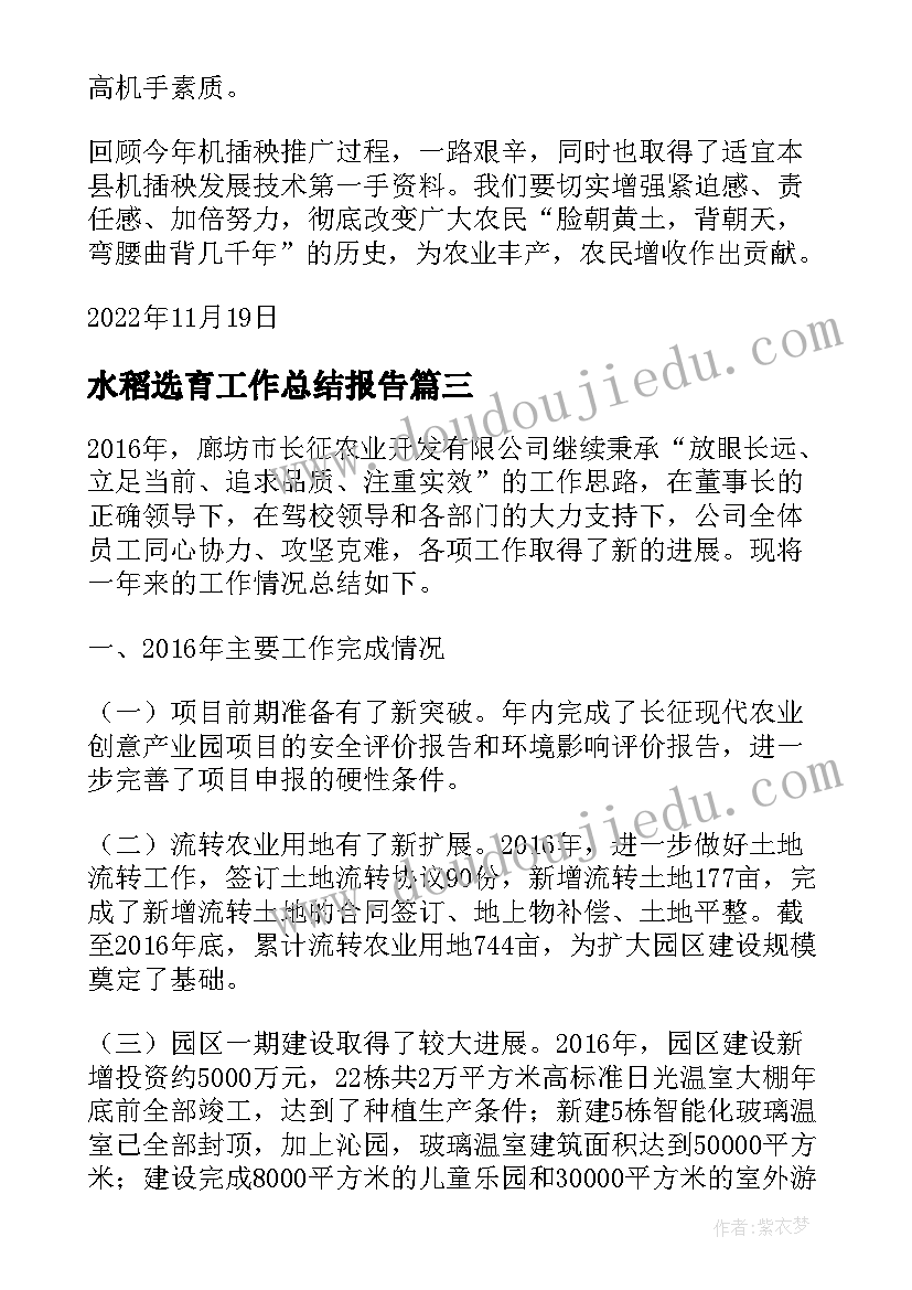 2023年水稻选育工作总结报告(优质5篇)