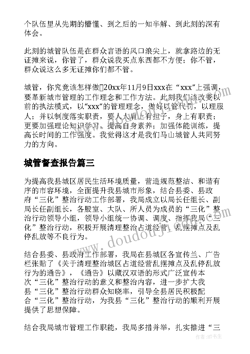 城管督查报告(通用10篇)