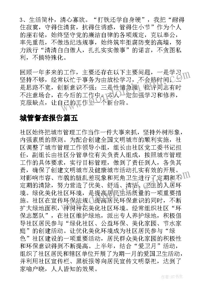 城管督查报告(通用10篇)