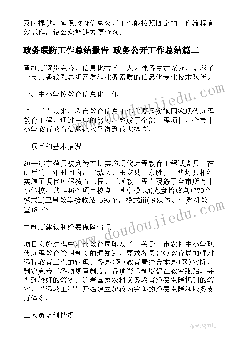 政务联防工作总结报告 政务公开工作总结(汇总6篇)