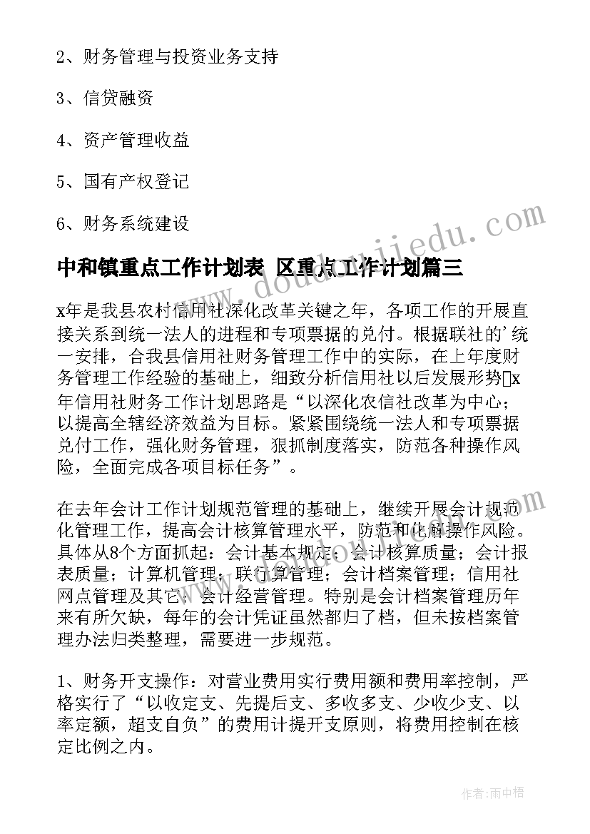 最新中和镇重点工作计划表 区重点工作计划(优质5篇)