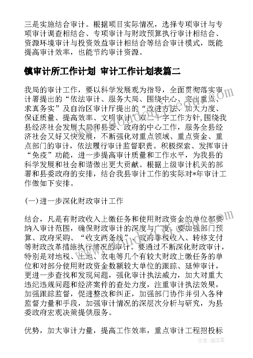 镇审计所工作计划 审计工作计划表(优秀5篇)