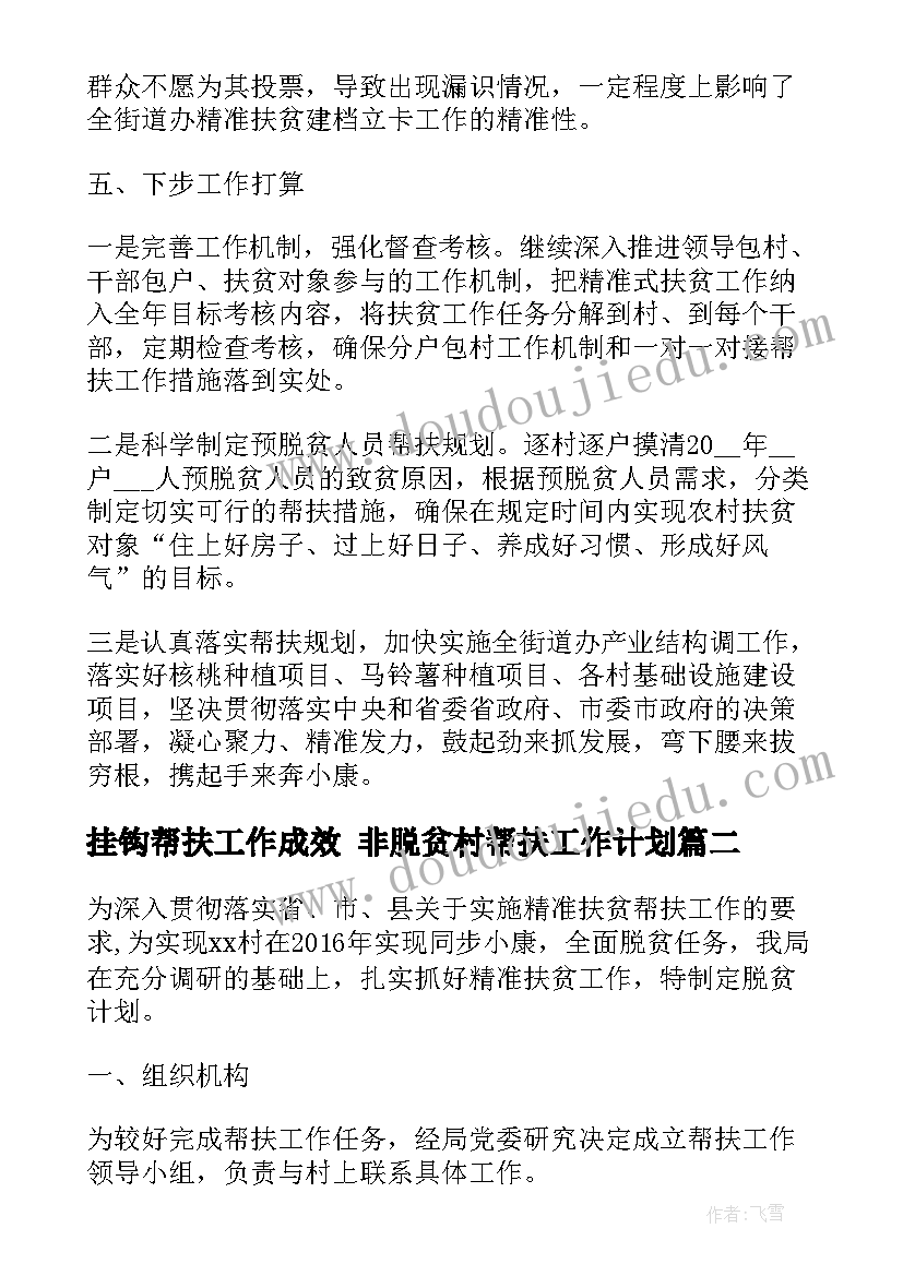 最新挂钩帮扶工作成效 非脱贫村帮扶工作计划(模板5篇)