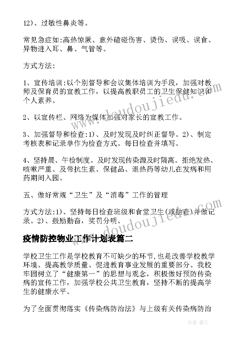 疫情防控物业工作计划表(汇总6篇)