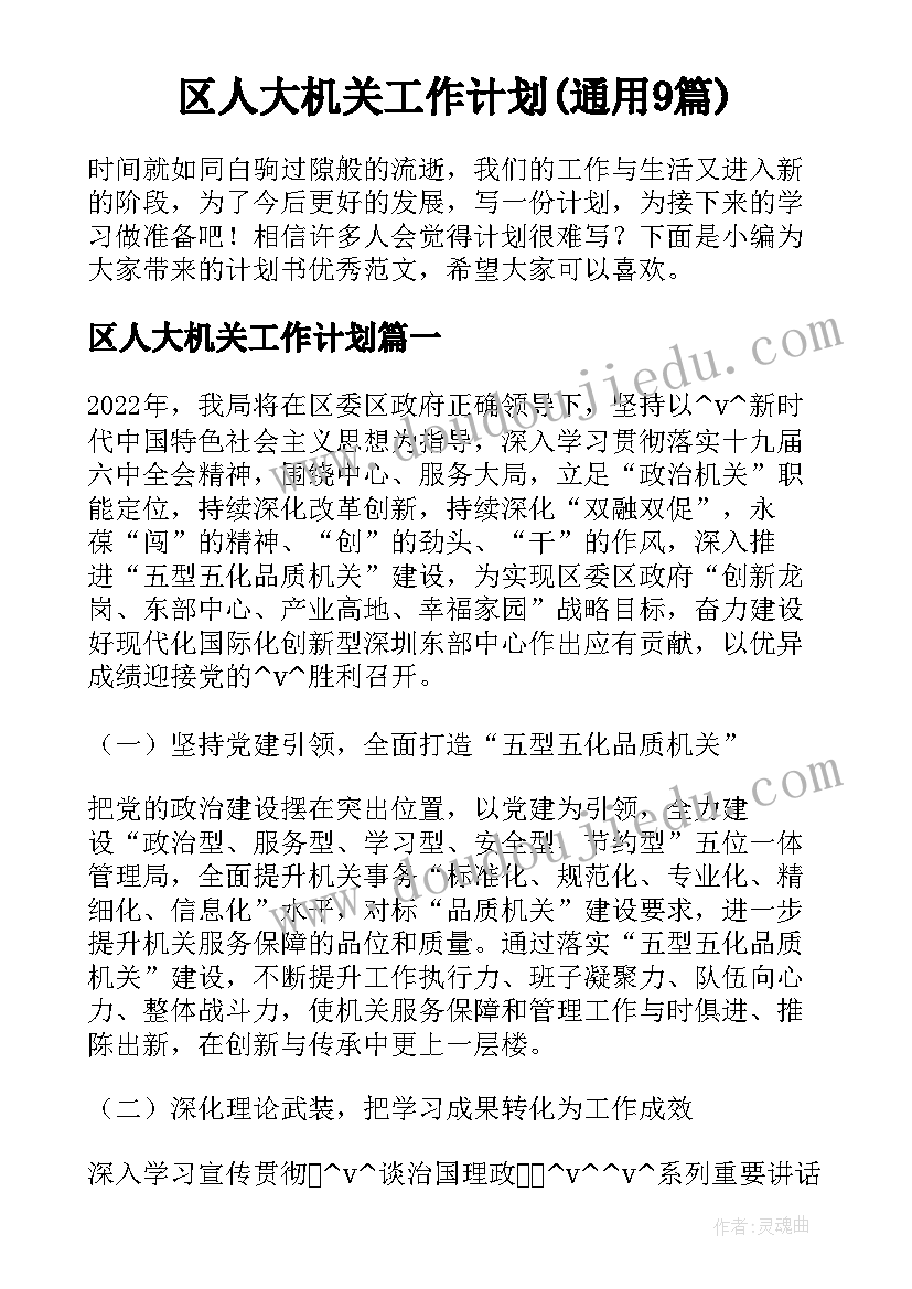 区人大机关工作计划(通用9篇)