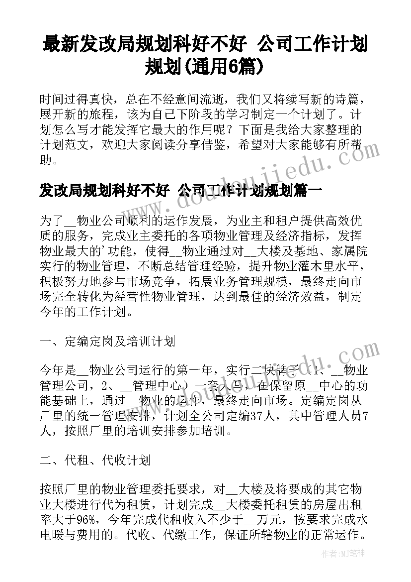 最新发改局规划科好不好 公司工作计划规划(通用6篇)