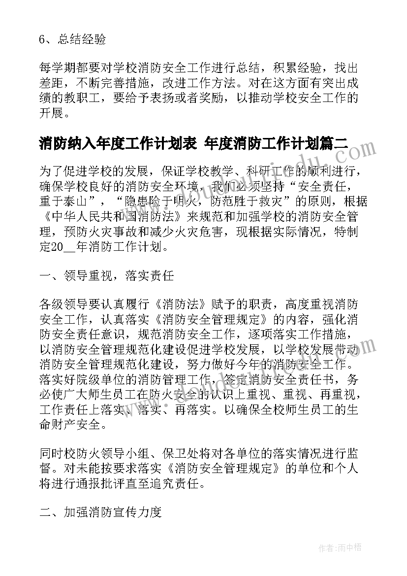 消防纳入年度工作计划表 年度消防工作计划(实用5篇)