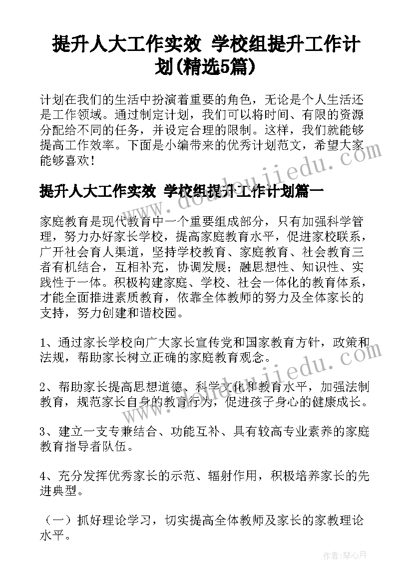 提升人大工作实效 学校组提升工作计划(精选5篇)