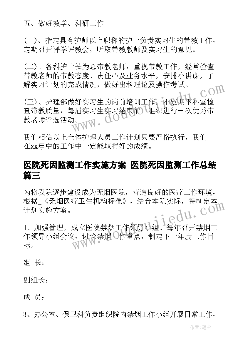 医院死因监测工作实施方案 医院死因监测工作总结(优质5篇)