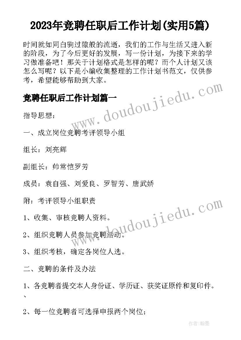 2023年竞聘任职后工作计划(实用5篇)