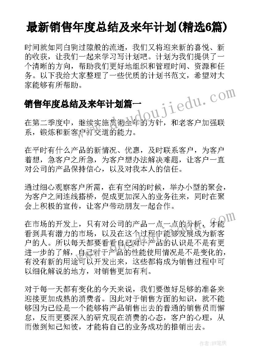 最新销售年度总结及来年计划(精选6篇)