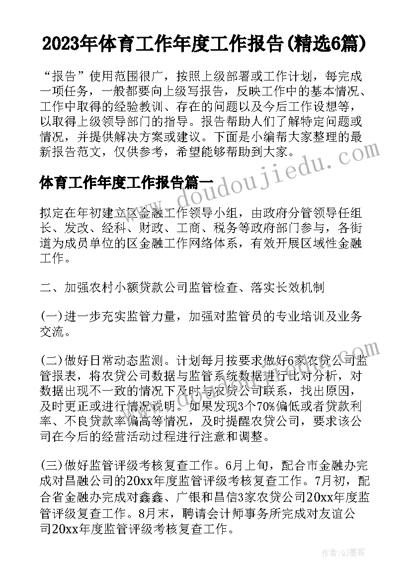 2023年体育工作年度工作报告(精选6篇)