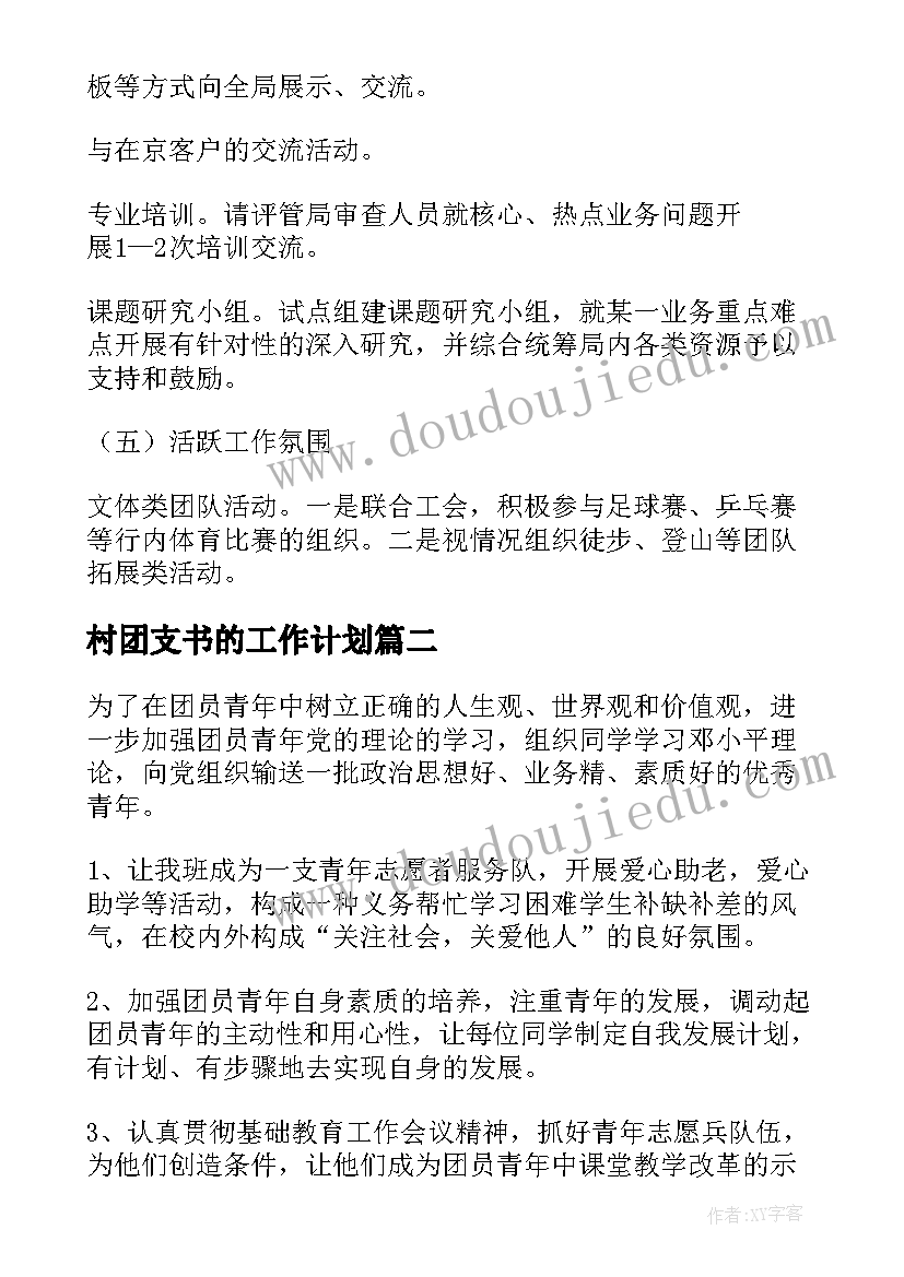 2023年村团支书的工作计划(汇总5篇)