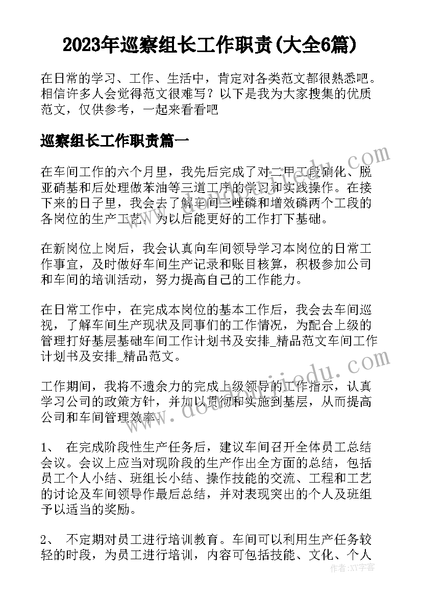 2023年巡察组长工作职责(大全6篇)