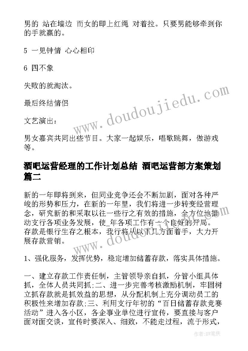 最新酒吧运营经理的工作计划总结 酒吧运营部方案策划(大全8篇)