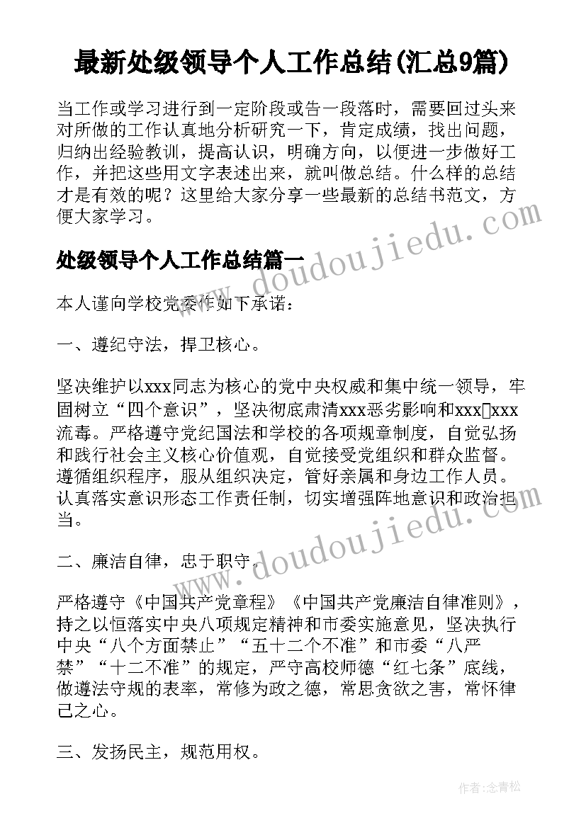 最新处级领导个人工作总结(汇总9篇)