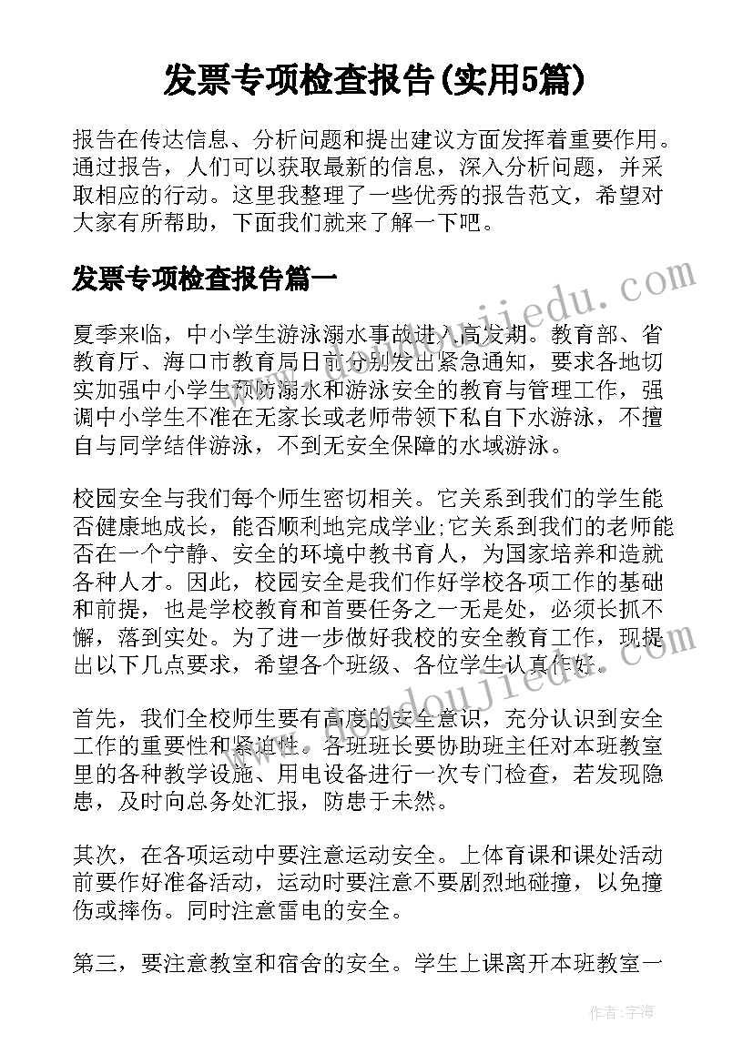 发票专项检查报告(实用5篇)