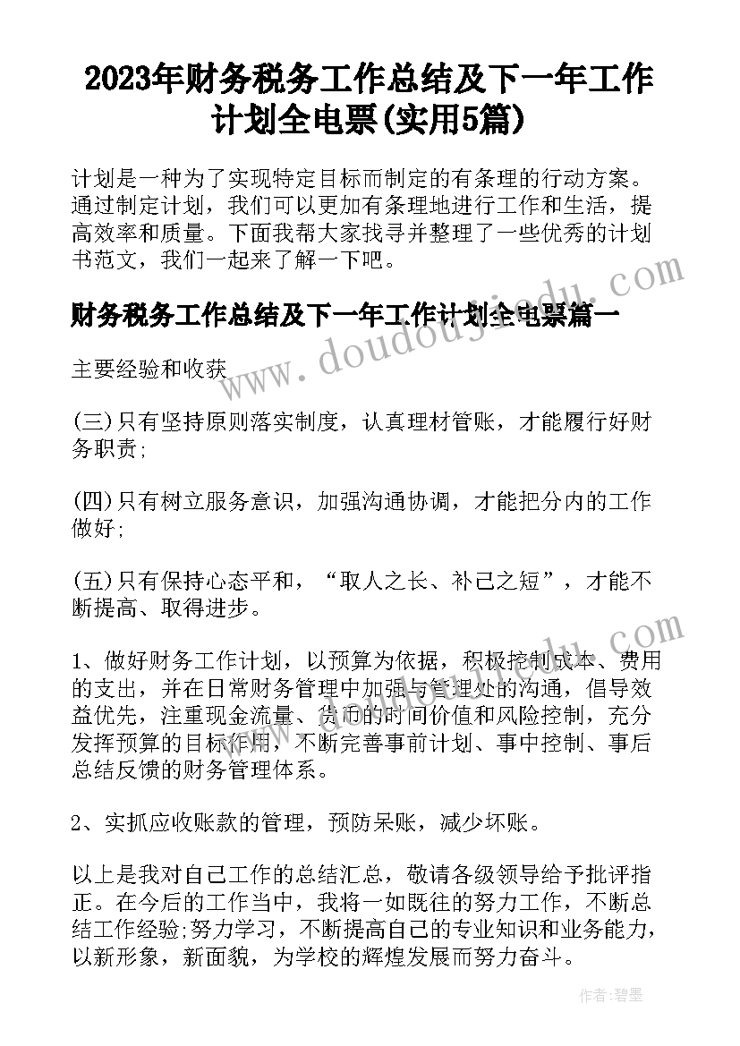 2023年财务税务工作总结及下一年工作计划全电票(实用5篇)