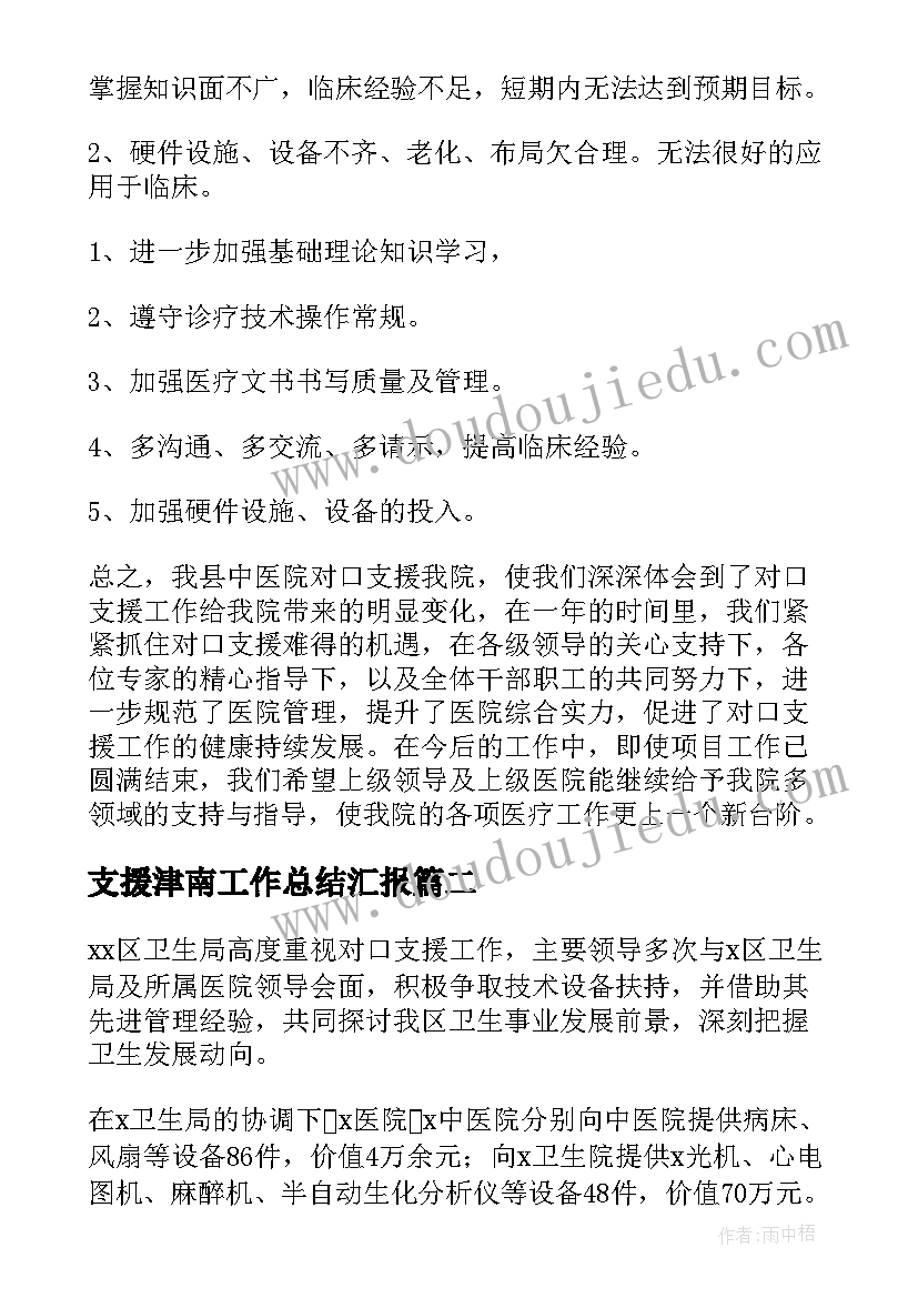 最新支援津南工作总结汇报(通用8篇)