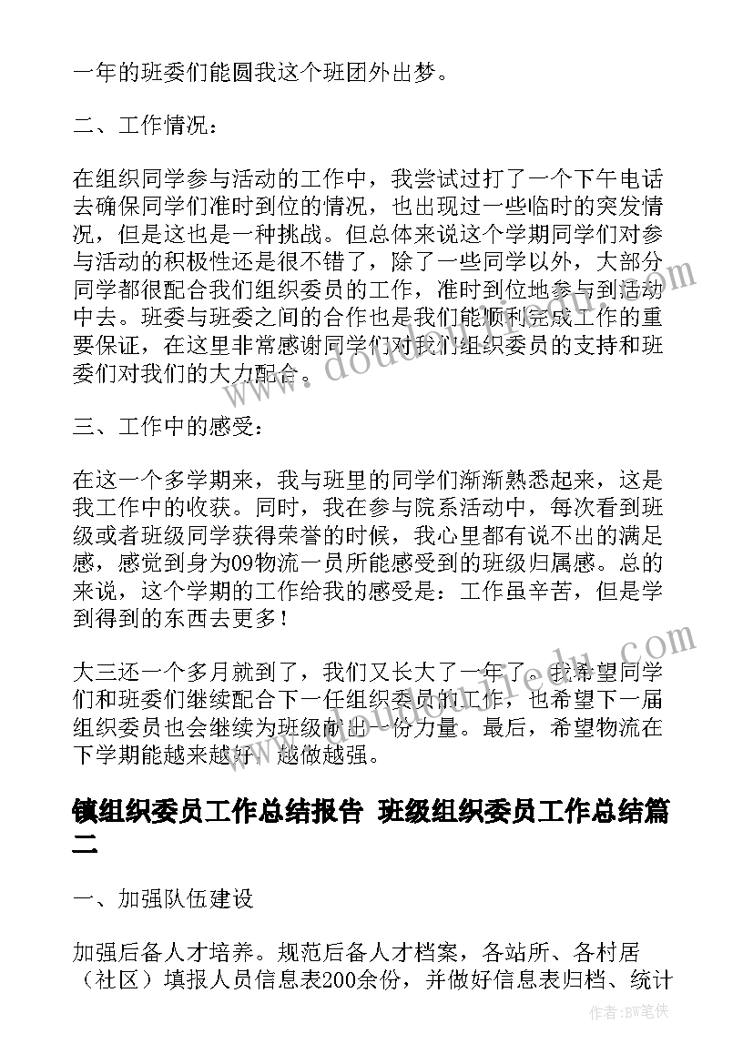 2023年镇组织委员工作总结报告 班级组织委员工作总结(汇总10篇)