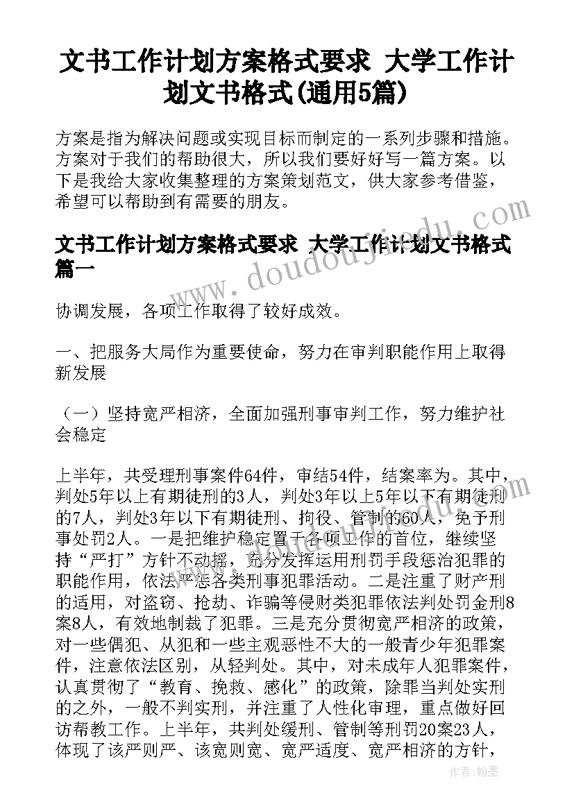 文书工作计划方案格式要求 大学工作计划文书格式(通用5篇)