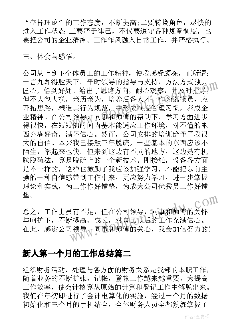 新人第一个月的工作总结(优秀10篇)