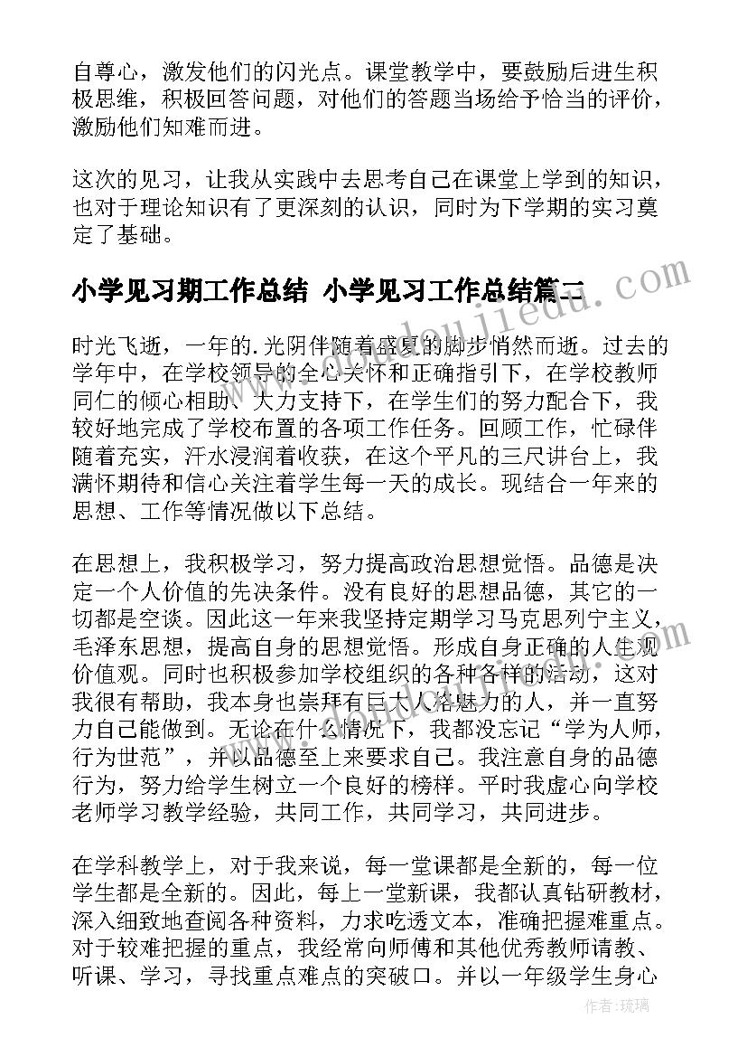 小学见习期工作总结 小学见习工作总结(大全10篇)