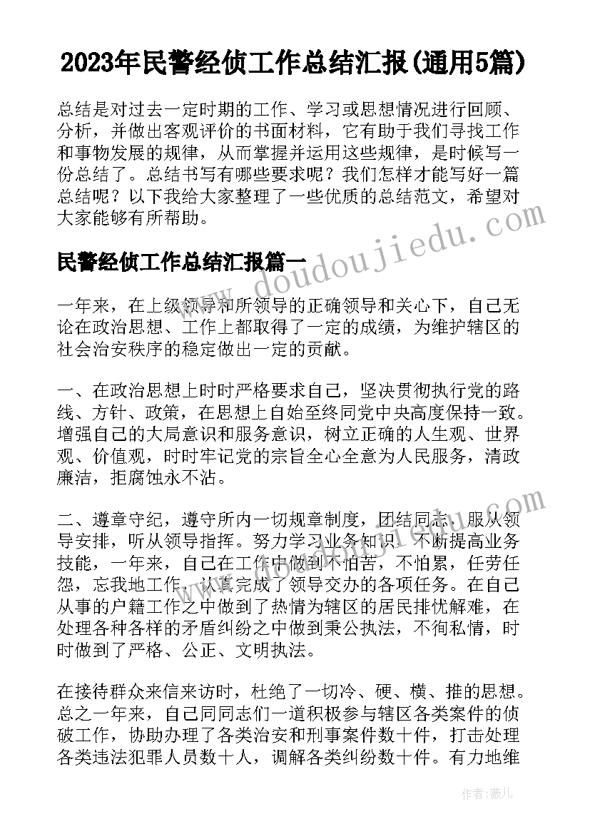 2023年民警经侦工作总结汇报(通用5篇)