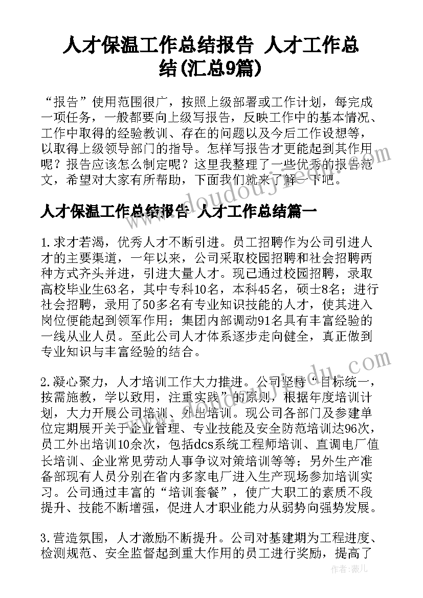 人才保温工作总结报告 人才工作总结(汇总9篇)