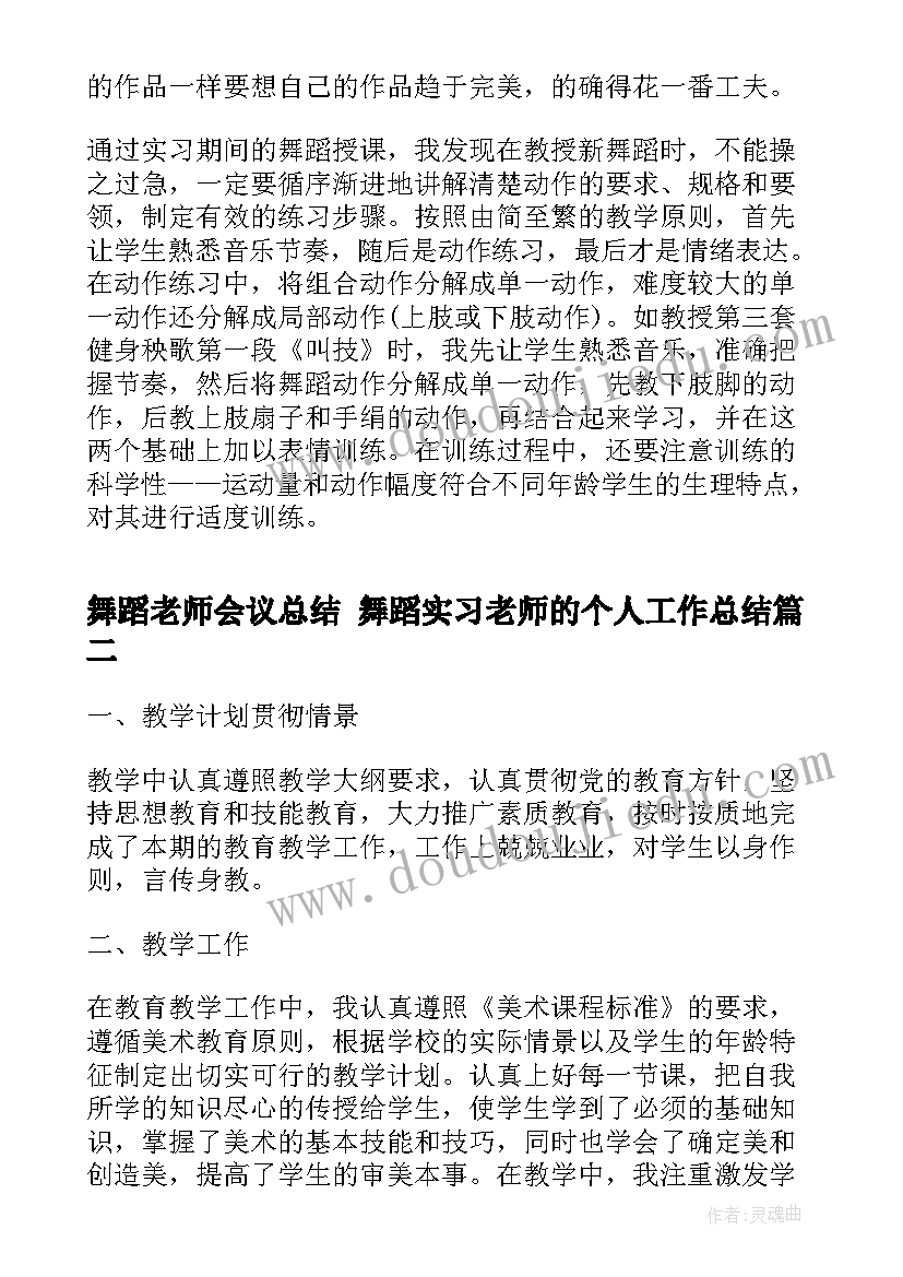 2023年舞蹈老师会议总结 舞蹈实习老师的个人工作总结(优质5篇)