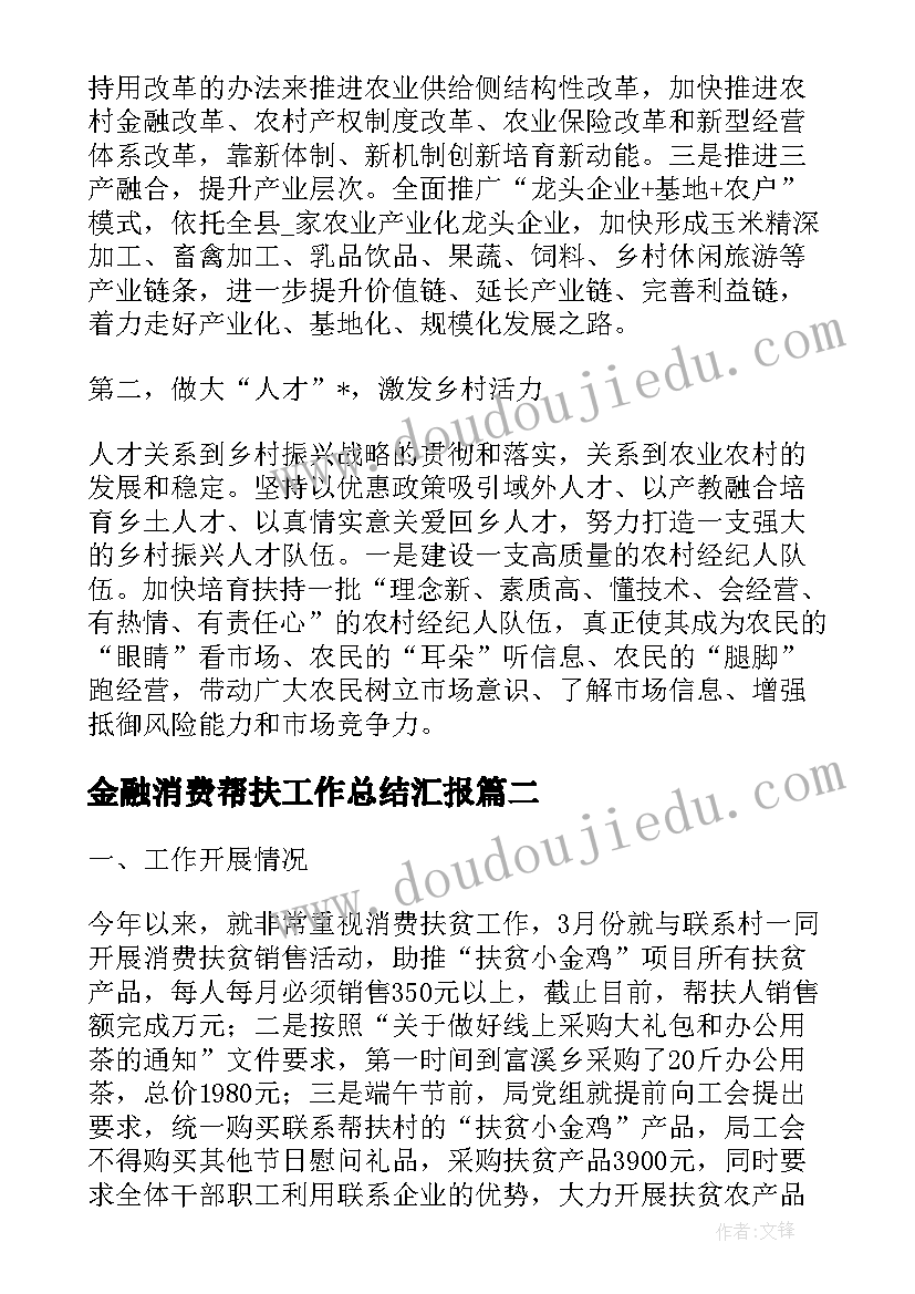 最新金融消费帮扶工作总结汇报(精选5篇)