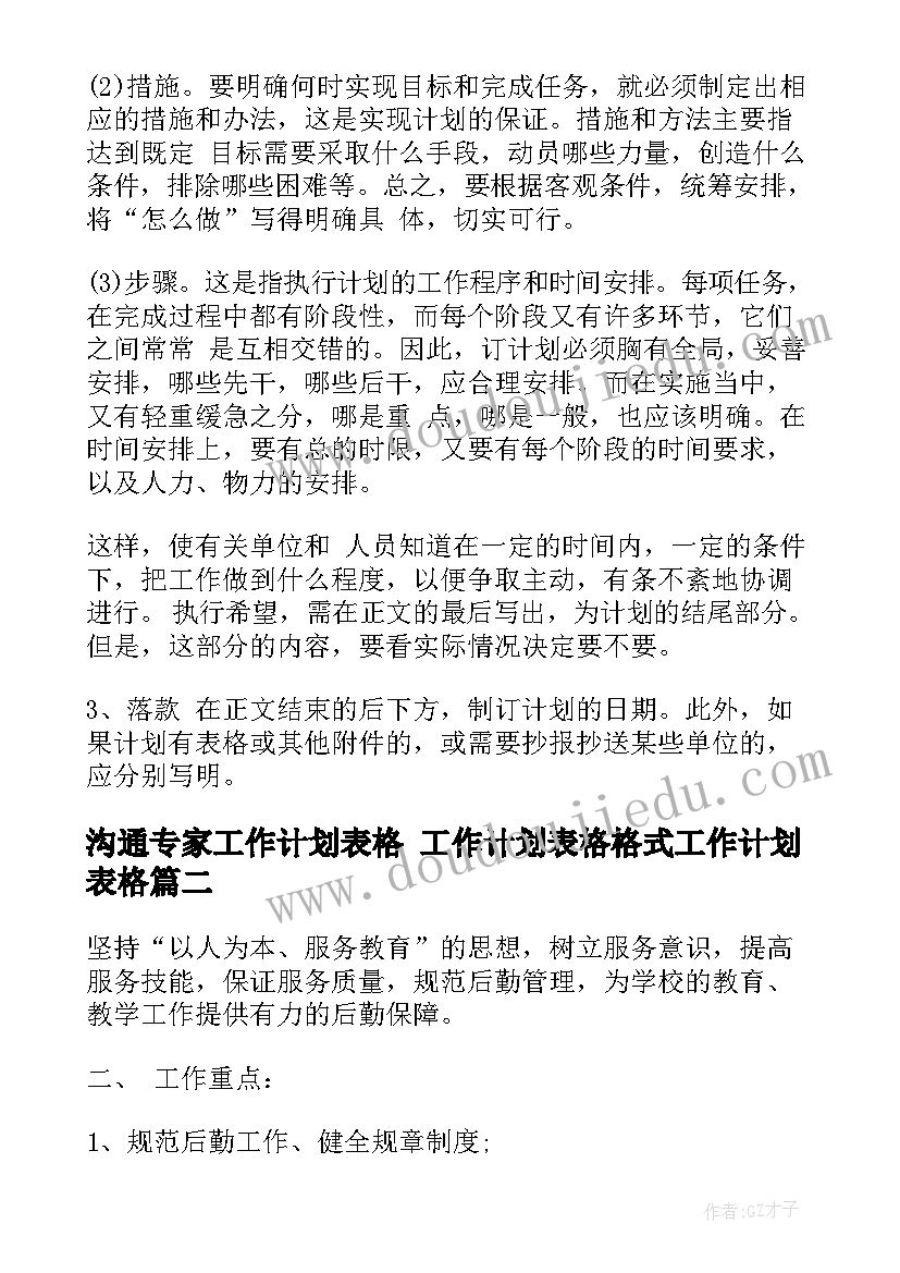 2023年沟通专家工作计划表格 工作计划表格格式工作计划表格(优质6篇)