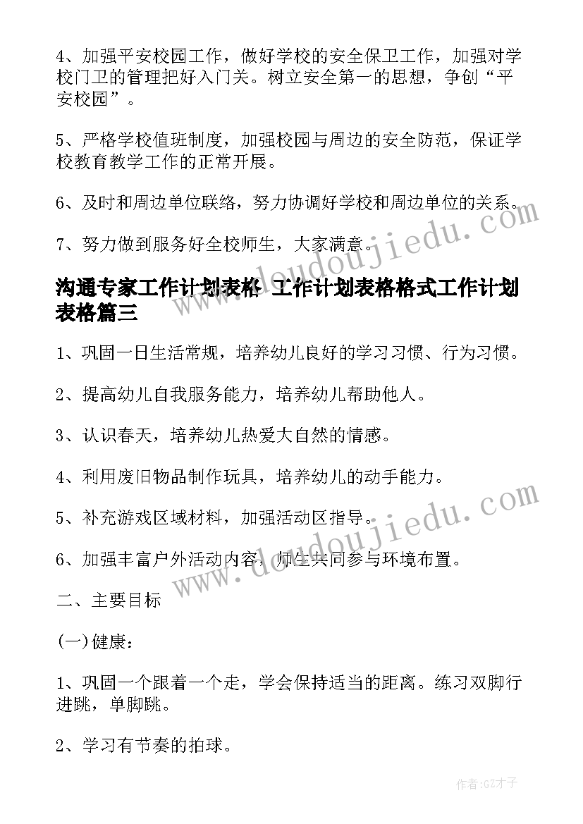 2023年沟通专家工作计划表格 工作计划表格格式工作计划表格(优质6篇)