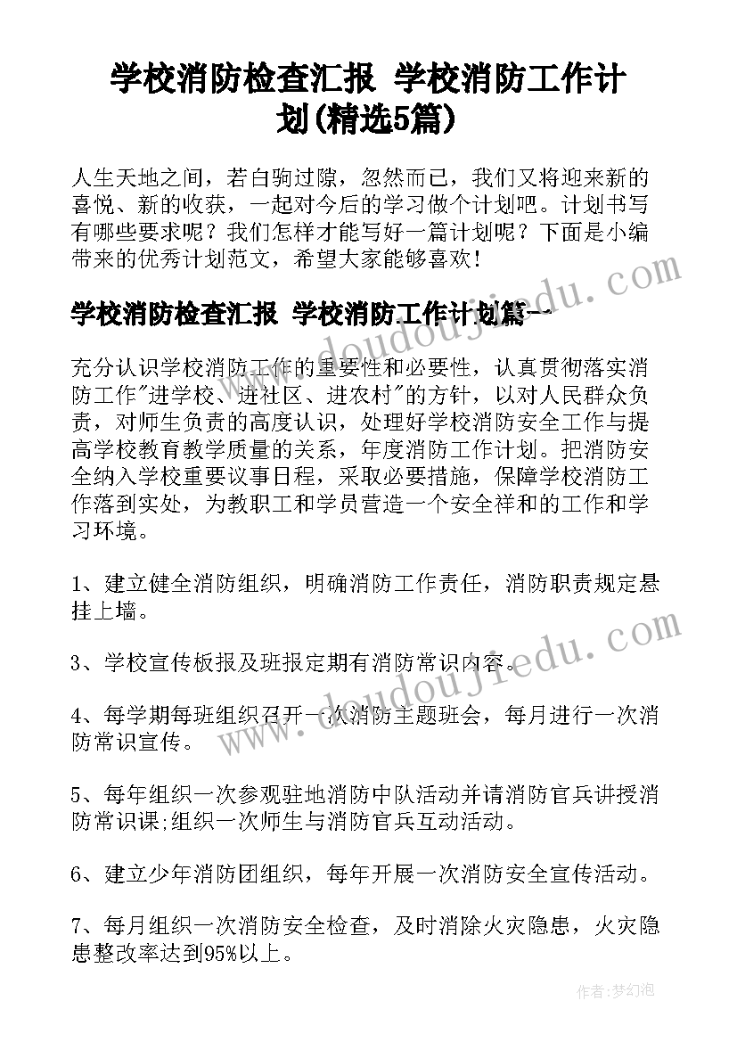 学校消防检查汇报 学校消防工作计划(精选5篇)