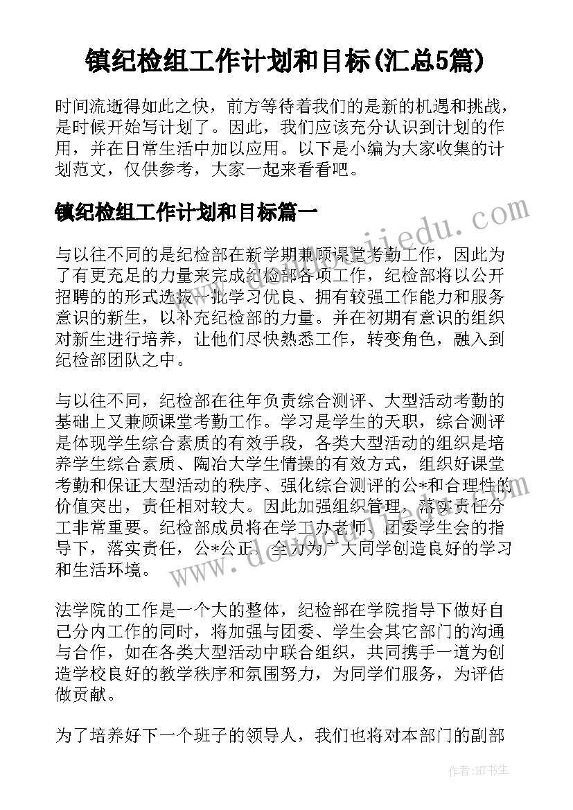 镇纪检组工作计划和目标(汇总5篇)