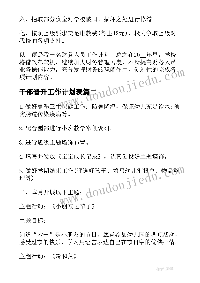 2023年干部晋升工作计划表(大全8篇)