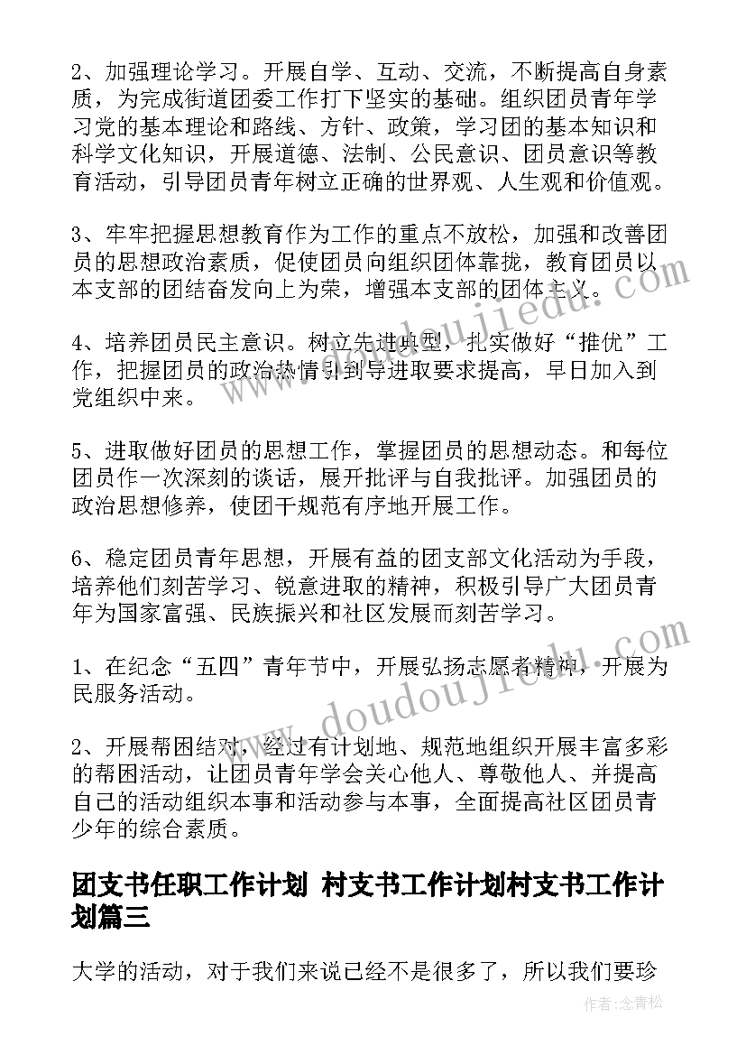 团支书任职工作计划 村支书工作计划村支书工作计划(优秀6篇)