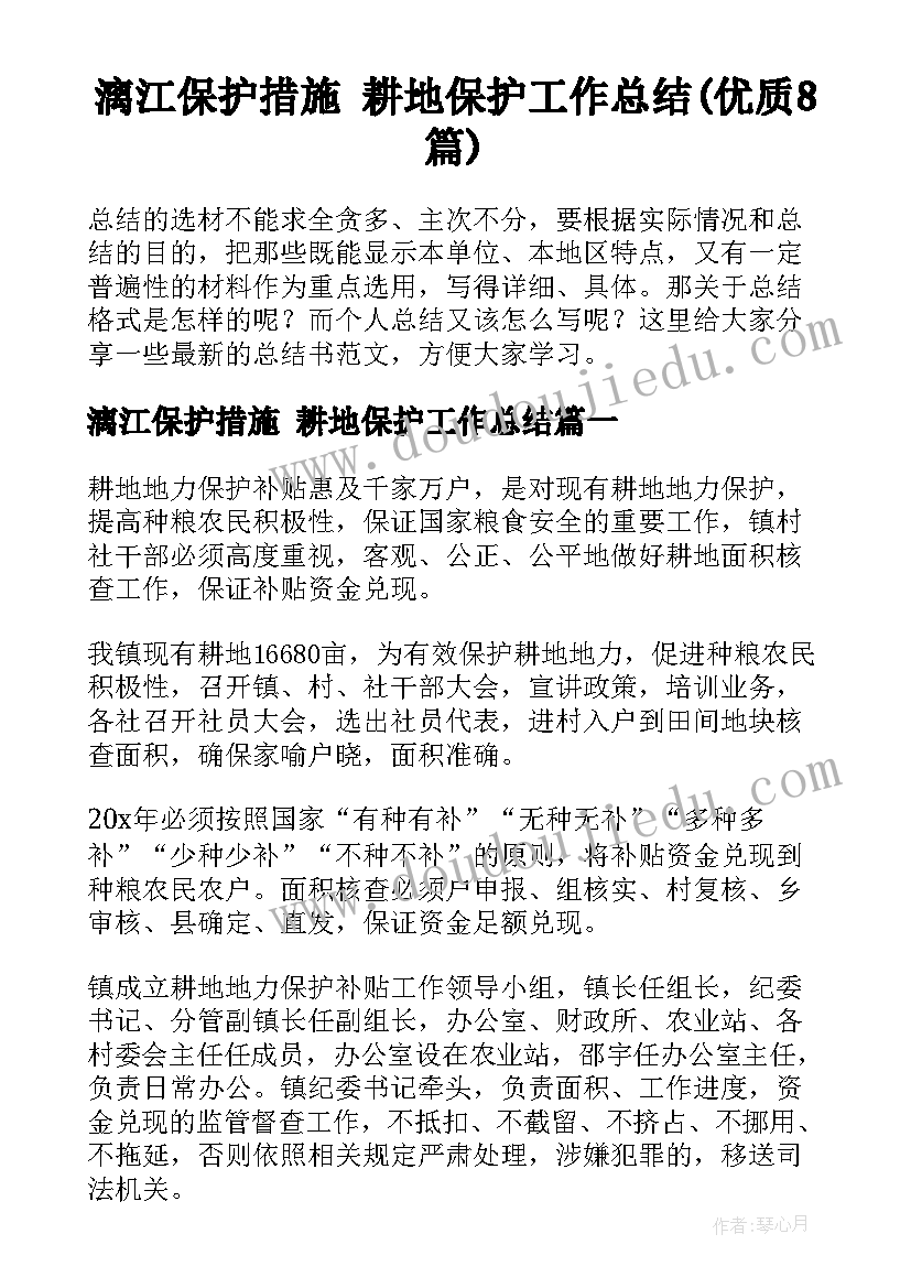 漓江保护措施 耕地保护工作总结(优质8篇)