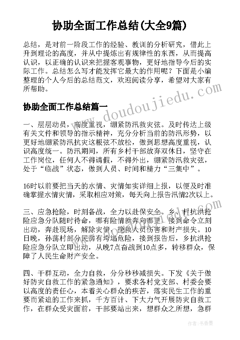 协助全面工作总结(大全9篇)