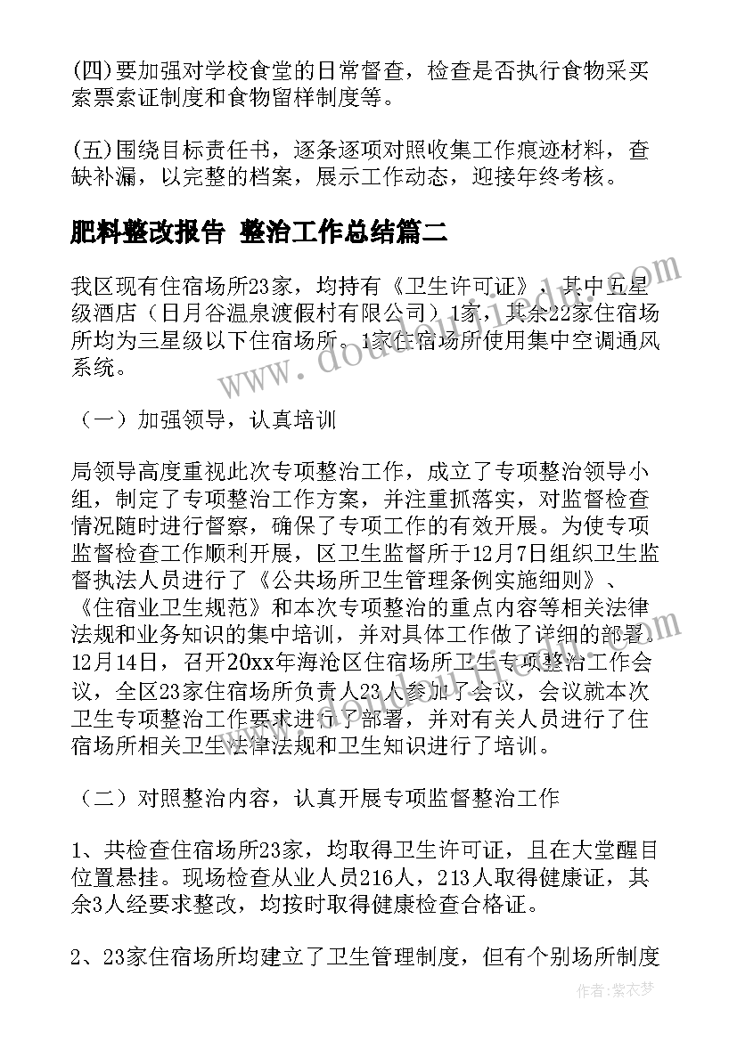 2023年肥料整改报告 整治工作总结(大全5篇)