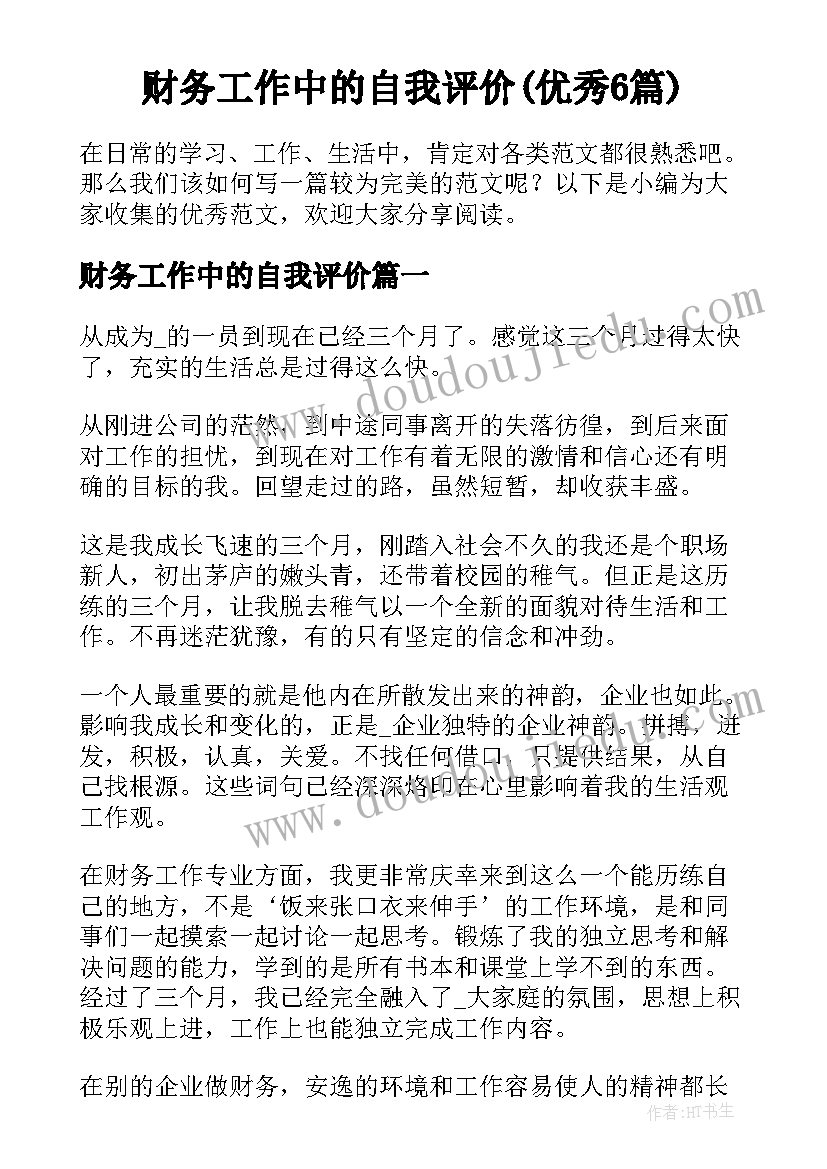 财务工作中的自我评价(优秀6篇)