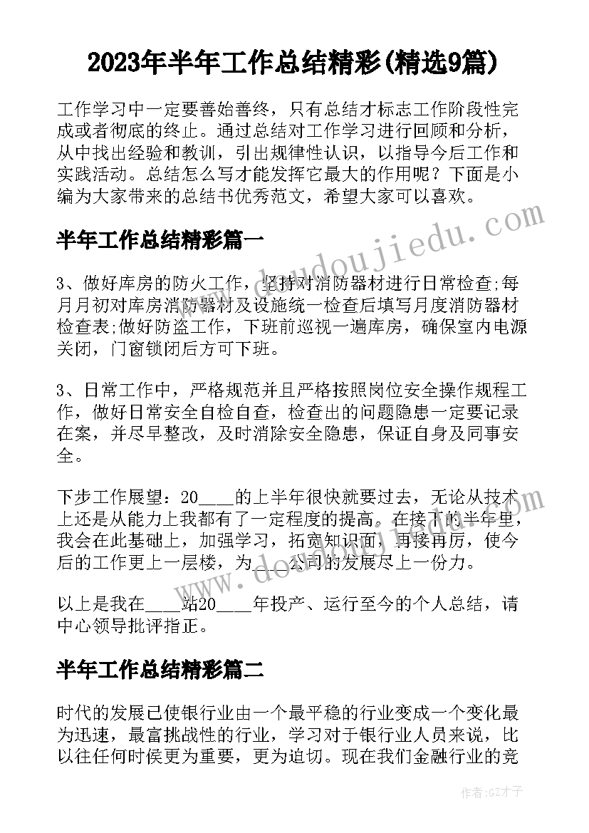 2023年半年工作总结精彩(精选9篇)