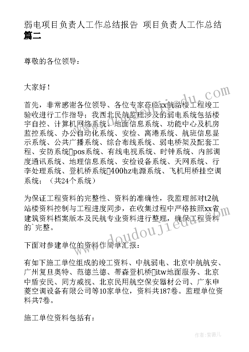 弱电项目负责人工作总结报告 项目负责人工作总结(实用5篇)