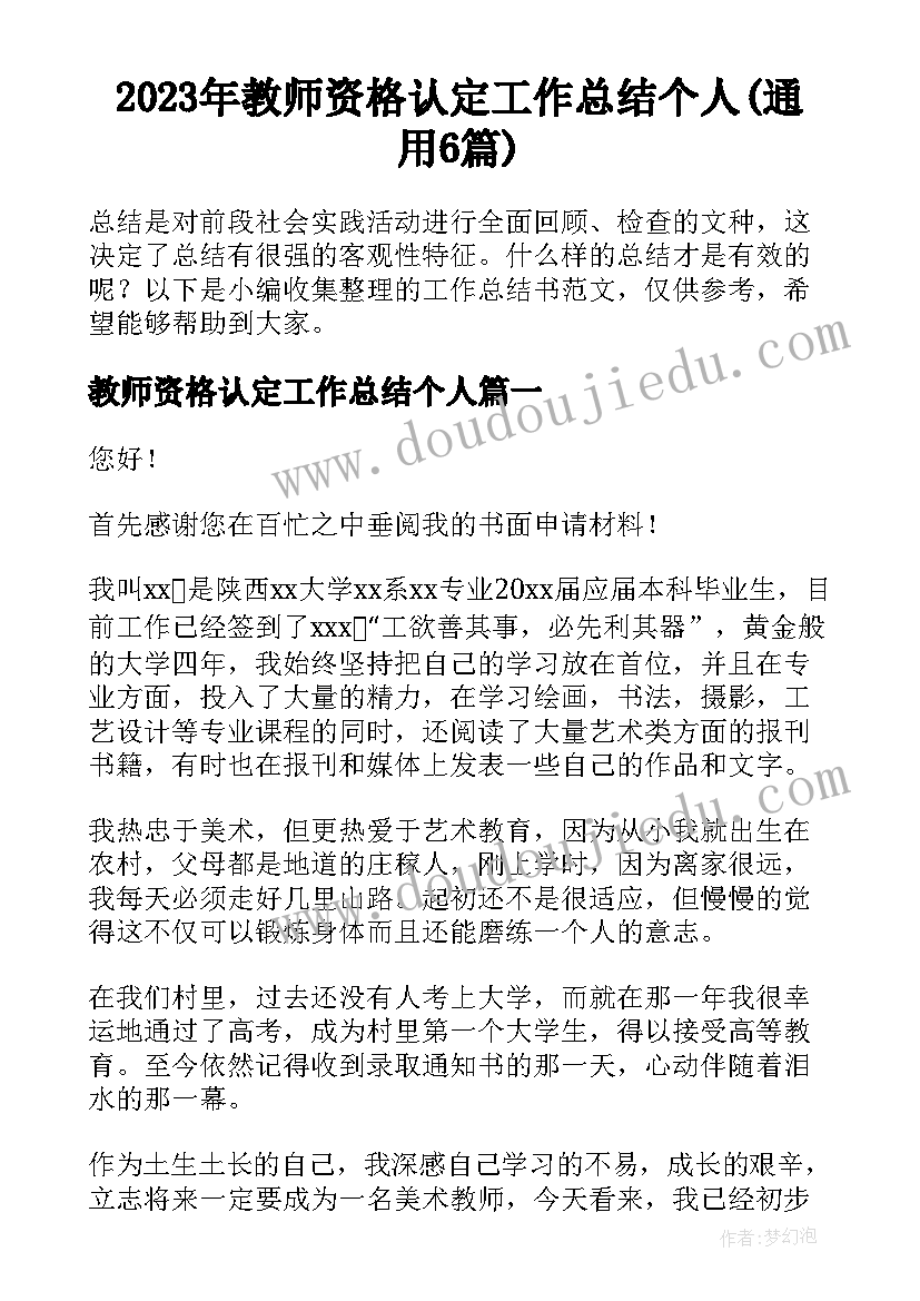 2023年教师资格认定工作总结个人(通用6篇)