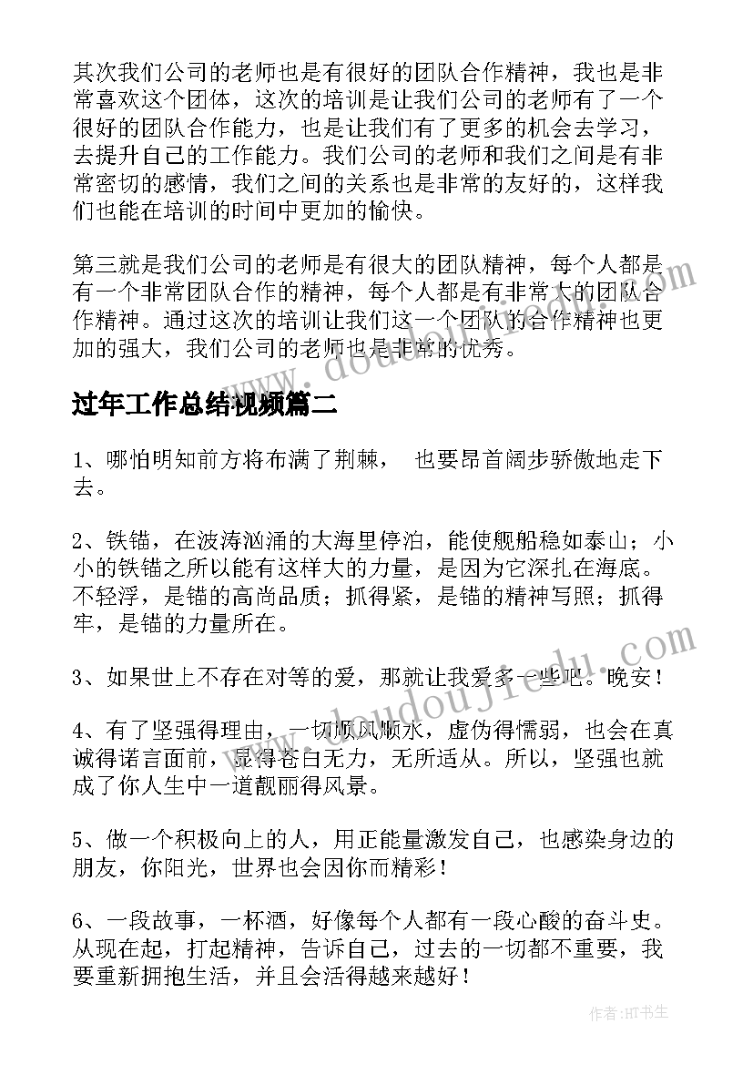 最新过年工作总结视频(优质8篇)