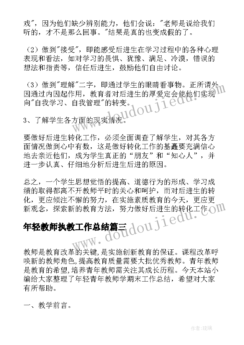 年轻教师执教工作总结(优质5篇)