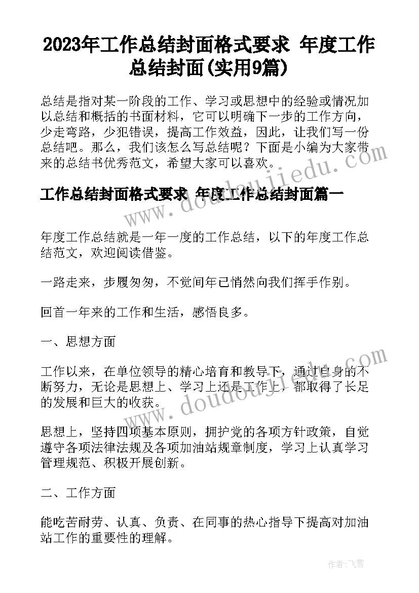 2023年工作总结封面格式要求 年度工作总结封面(实用9篇)